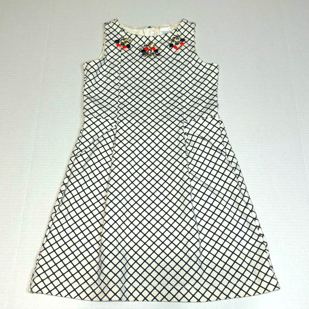 J Crew Crewcuts dress girls 8 ivory blue embellished neckline sleeveless A-line
